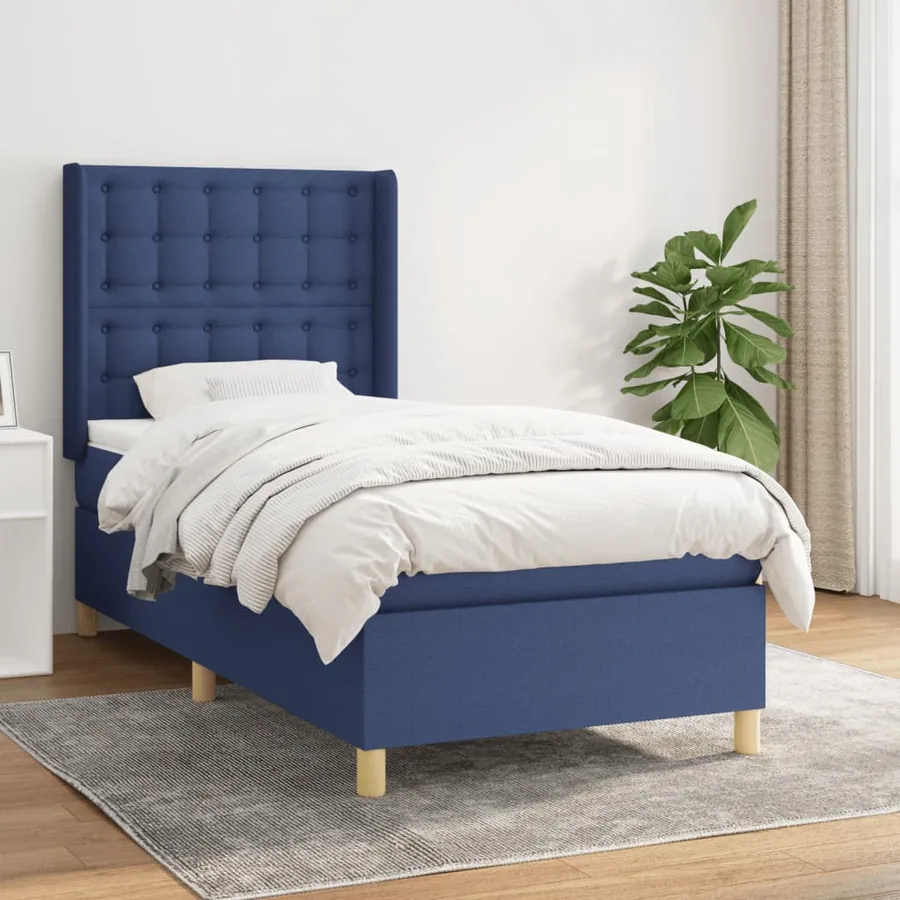 Sommier à lattes de lit avec matelas Bleu 90x200 cm Tissu