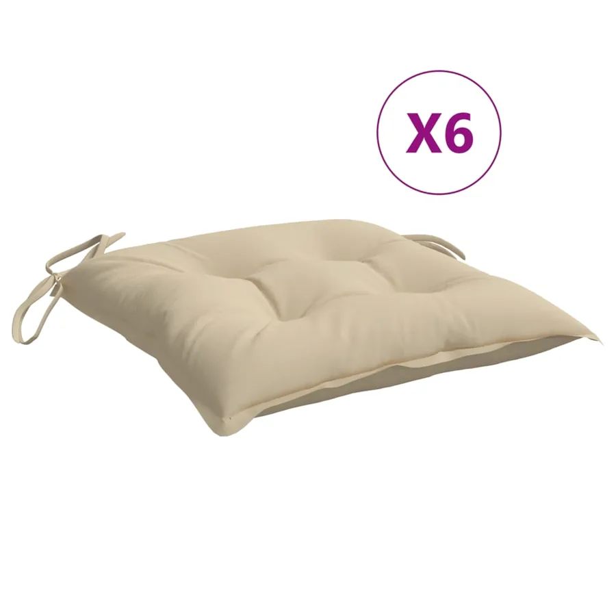 Coussins de chaise lot de 6 beige 40x40x7 cm tissu oxford - 2