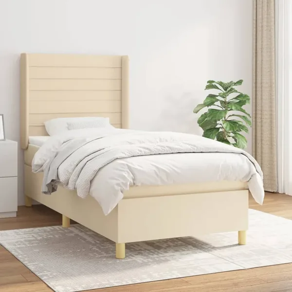 Sommier à lattes de lit et matelas Crème 90x190 cm Tissu