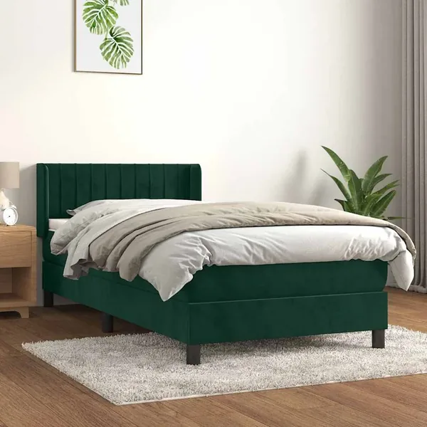 Sommier à lattes de lit avec matelas Vert foncé 100x200 cm