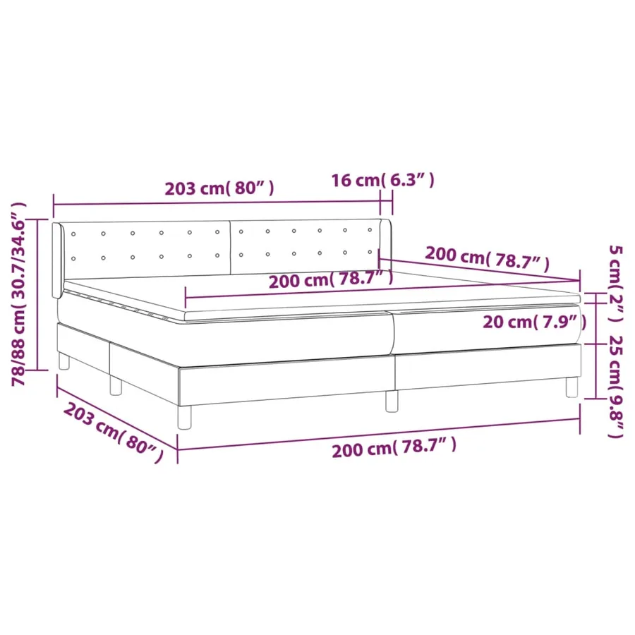 Sommier à lattes de lit avec matelas Crème 200x200 cm Tissu - 7
