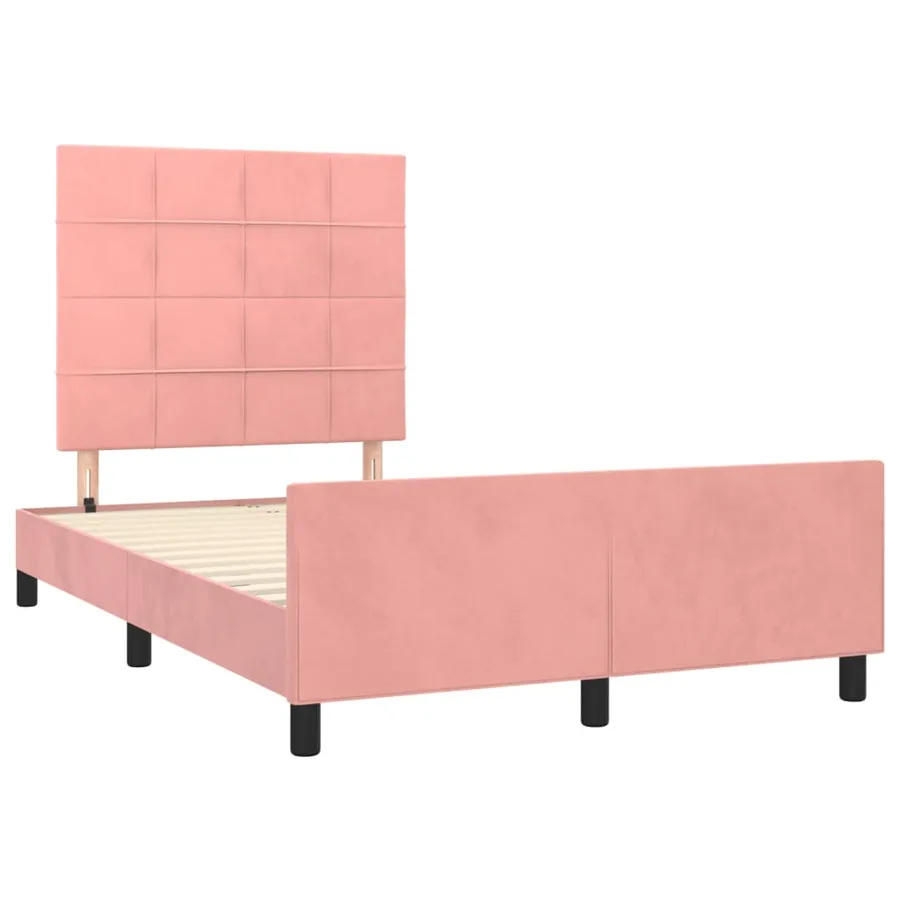 Cadre de lit sans matelas rose 120x200 cm velours - 4