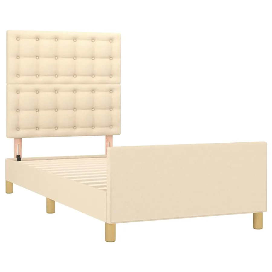 Cadre de lit sans matelas avec tête de lit crème 90x190cm tissu - 4