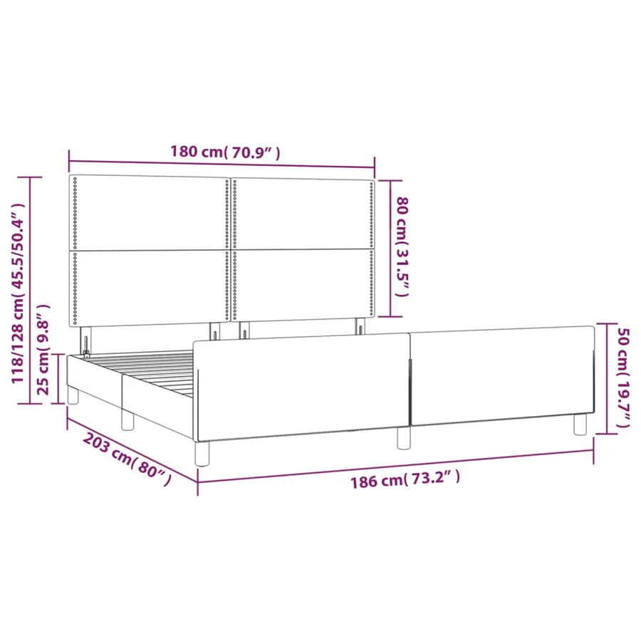 Cadre de lit sans matelas marron foncé 180x200 cm tissu - 14