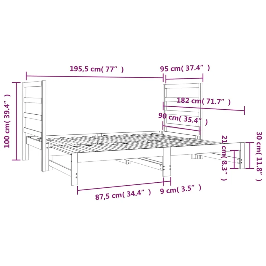 Lit coulissant sans matelas blanc 2x(90x190) cm - 9