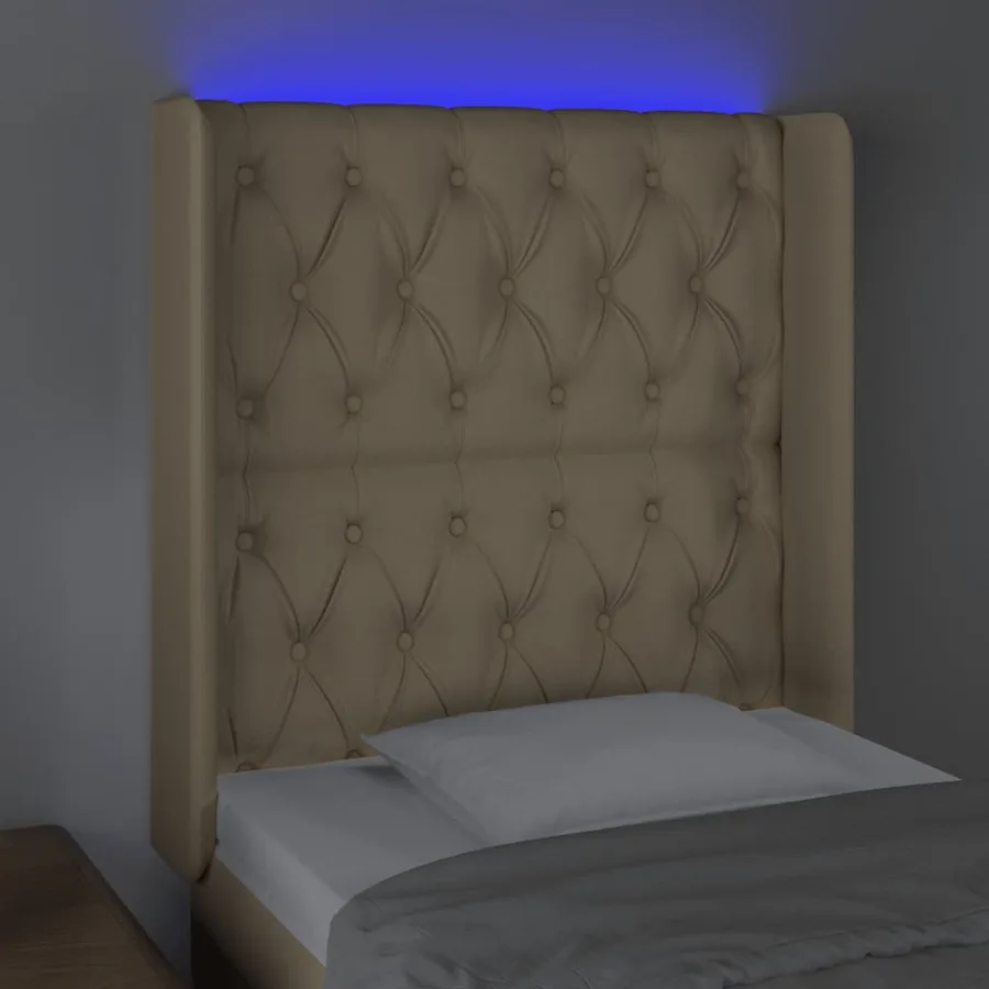 Tête de lit à LED Crème 83x16x118/128 cm Tissu - 4