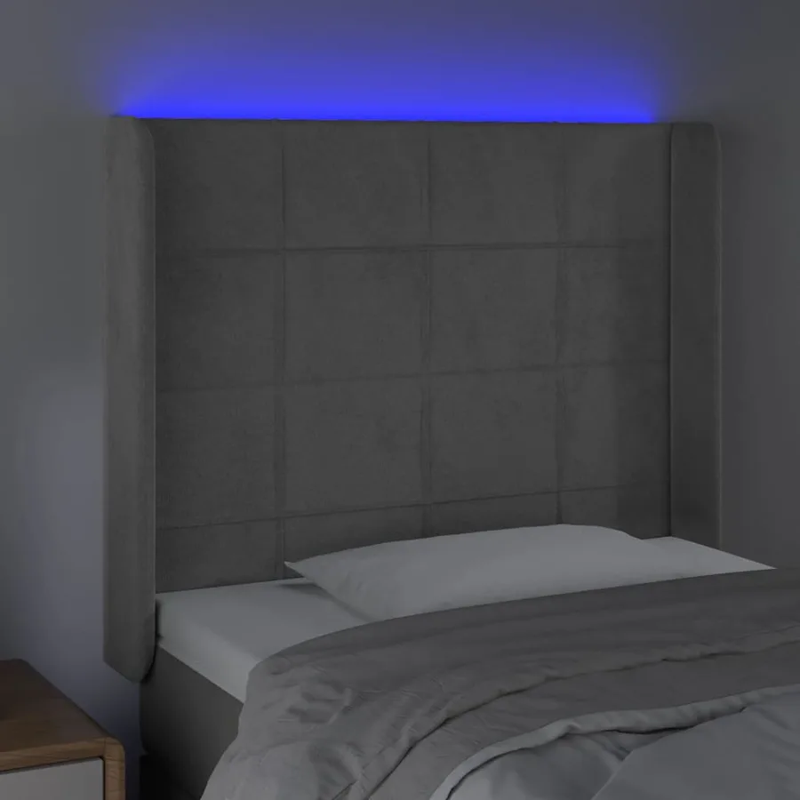 Tête de lit à LED Gris clair 93x16x118/128 cm Velours - 4