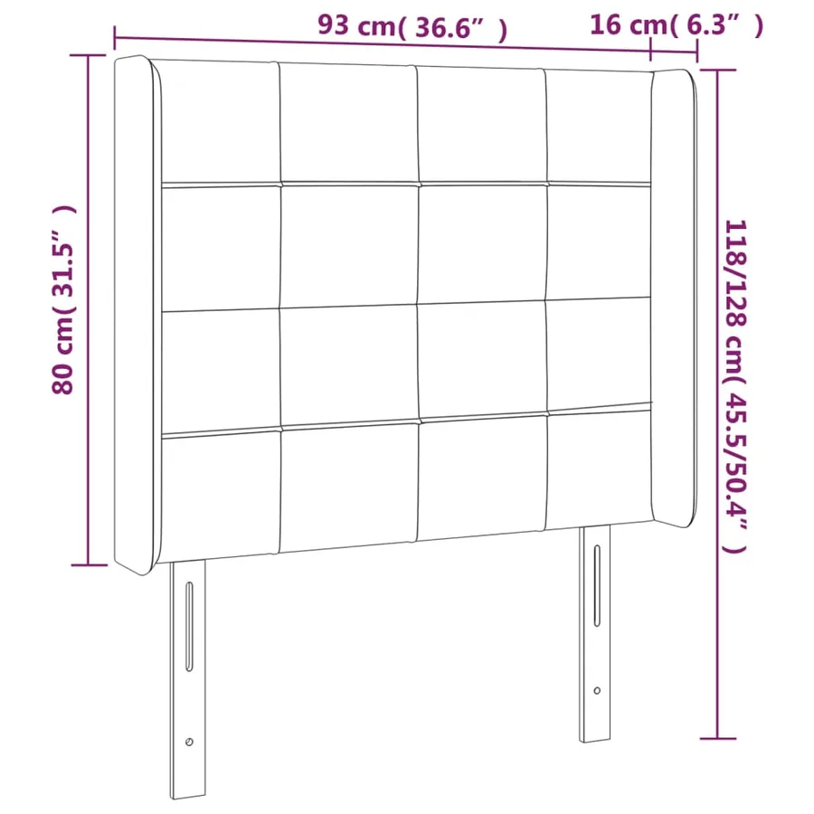 Tête de lit à LED Gris clair 93x16x118/128 cm Velours - 6