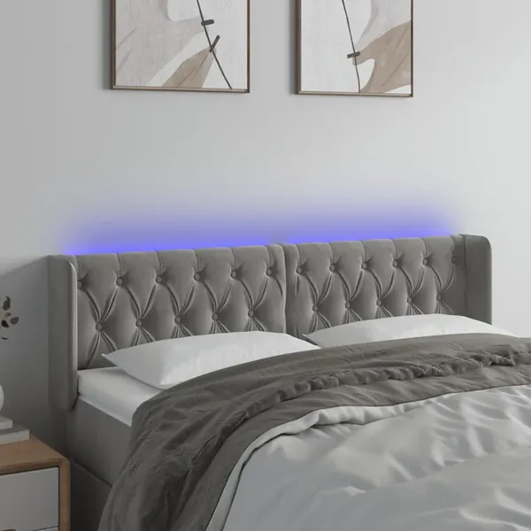 Tête de lit à LED Gris clair 147x16x78/88 cm Velours