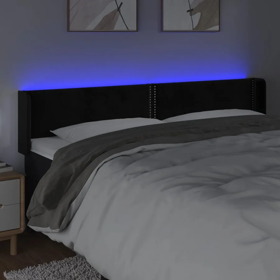 Tête de lit à LED Noir 183x16x78/88 cm Velours - 4