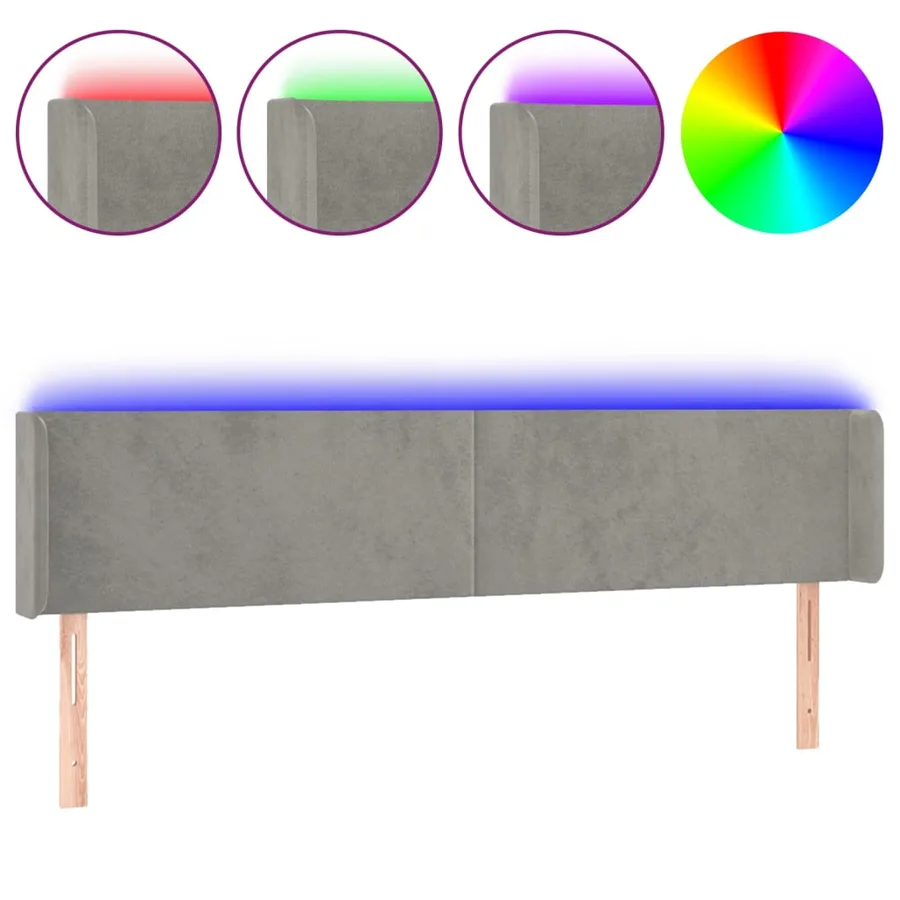 Tête de lit à LED Gris clair 183x16x78/88 cm Velours - 2