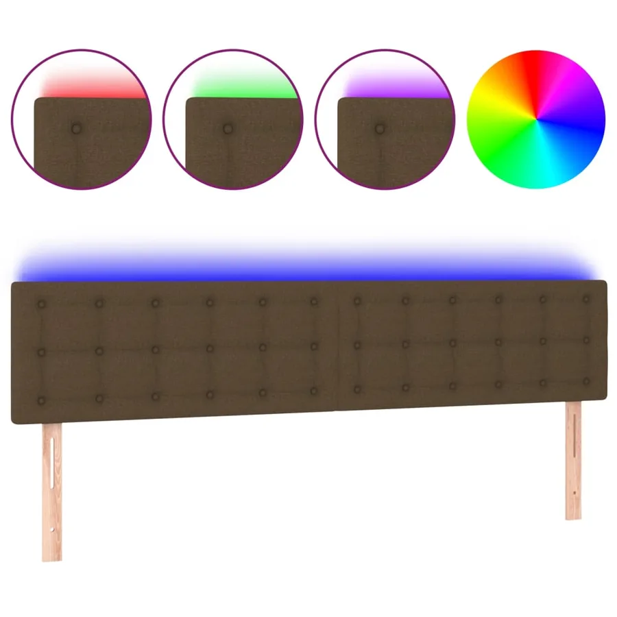 Tête de lit à LED Marron foncé 200x5x78/88 cm Tissu - 2