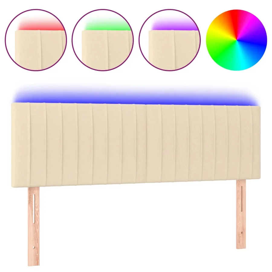 Tête de lit à LED Crème 144x5x78/88 cm Tissu - 2