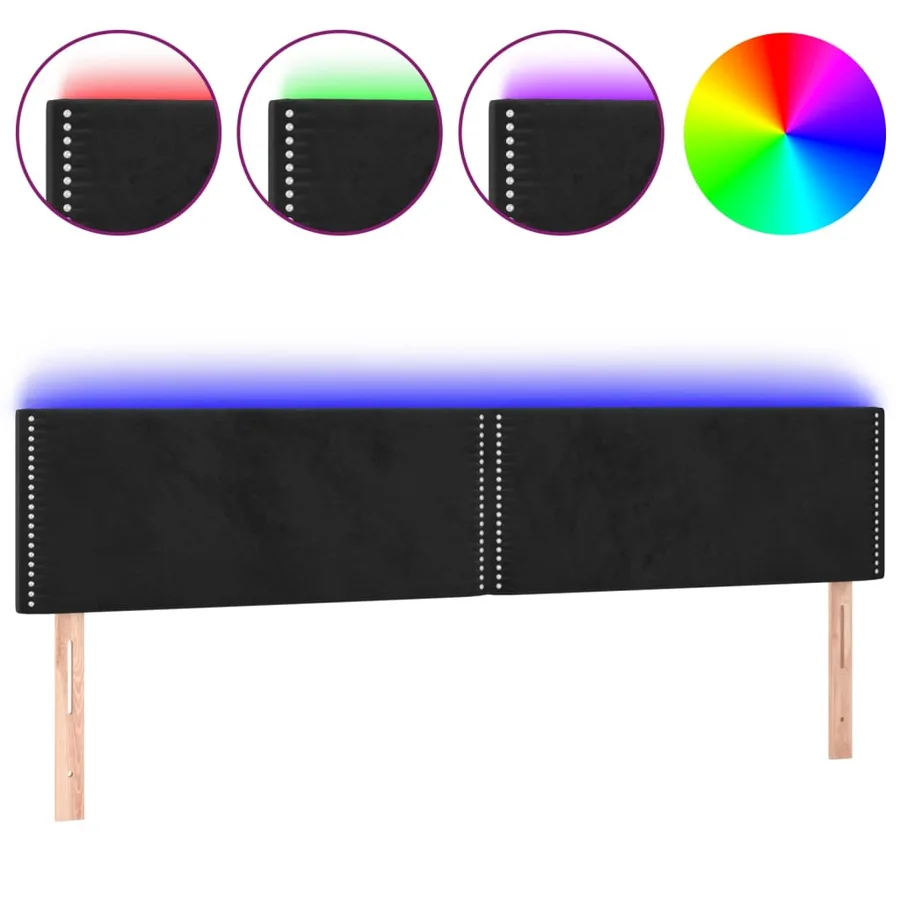 Tête de lit à LED Noir 200x5x78/88 cm Velours - 2