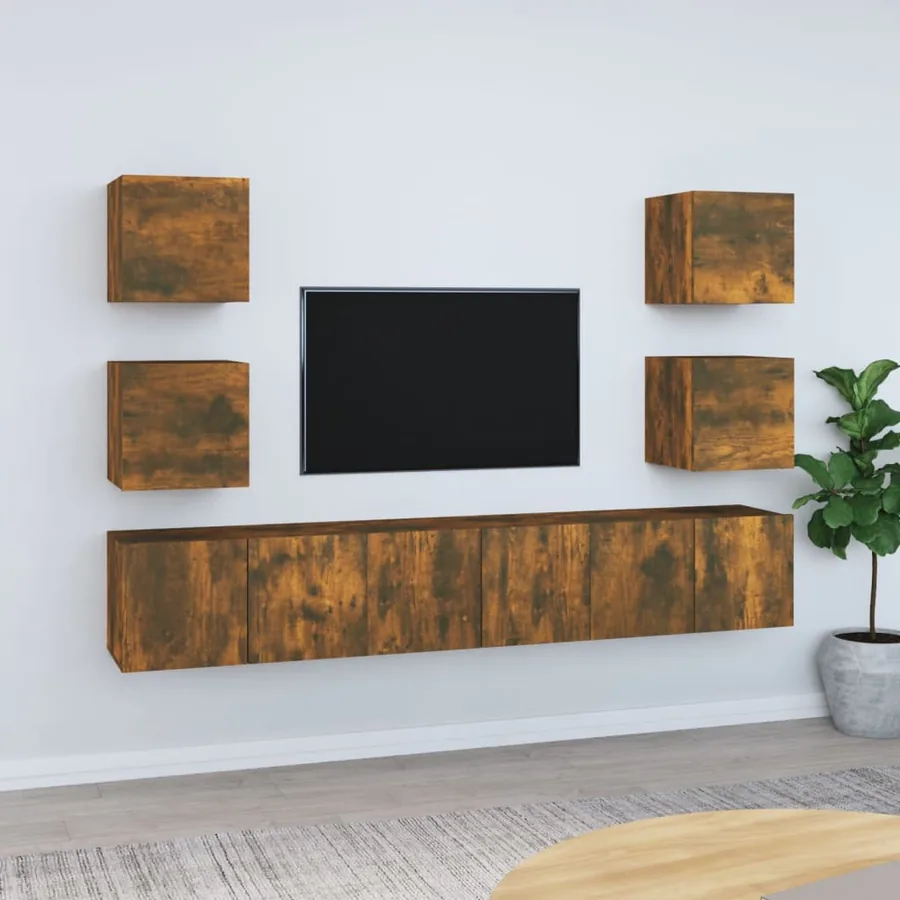 Ensemble de meubles TV 7 pcs Chêne fumé Bois d'ingénierie