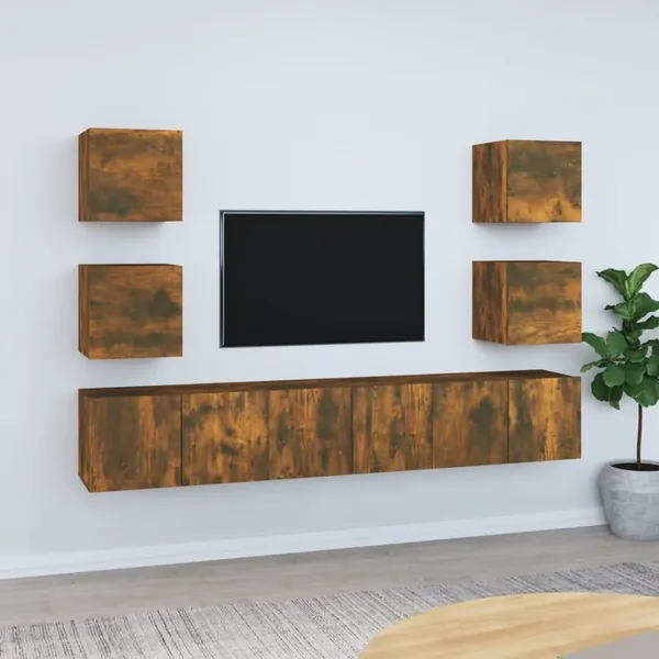 Ensemble de meubles TV 7 pcs Chêne fumé Bois d'ingénierie
