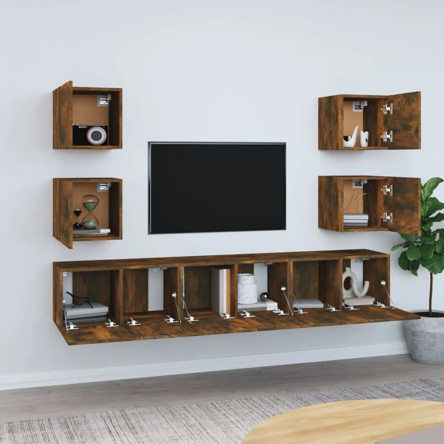 Ensemble de meubles TV 7 pcs Chêne fumé Bois d'ingénierie - 3