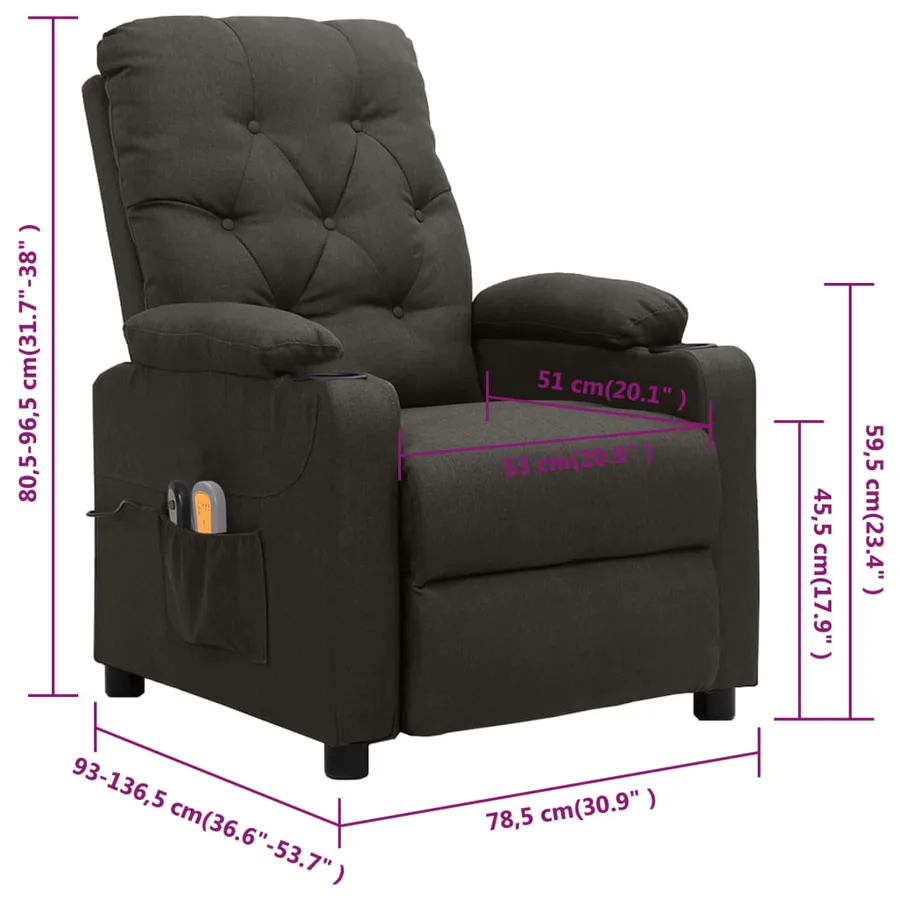 Fauteuil électrique de massage Taupe Tissu - 13