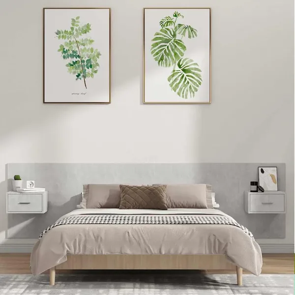 Tête de lit avec armoires Gris béton Bois d'ingénierie