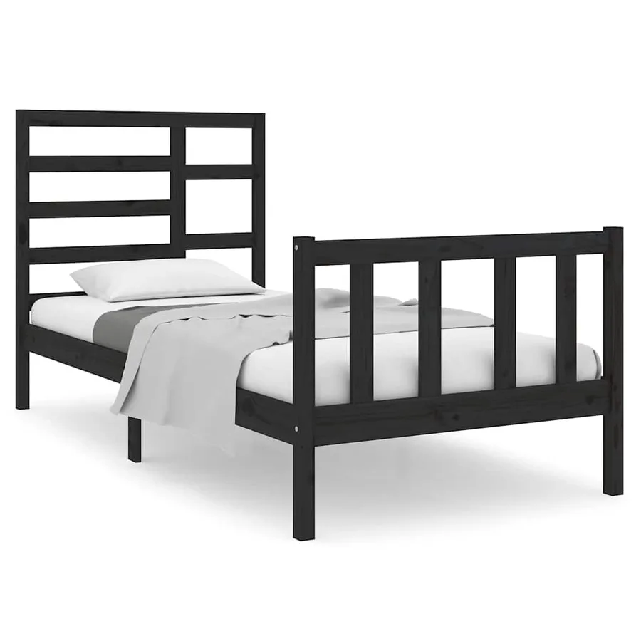 Cadre de lit sans matelas noir bois massif 75x190 cm - 2