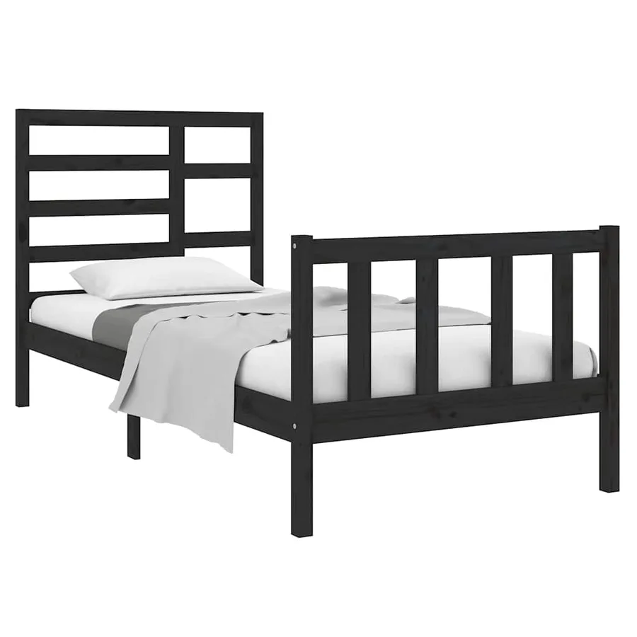 Cadre de lit sans matelas noir bois massif 75x190 cm - 3