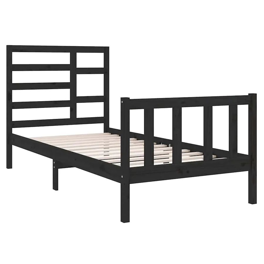 Cadre de lit sans matelas noir bois massif 75x190 cm - 4