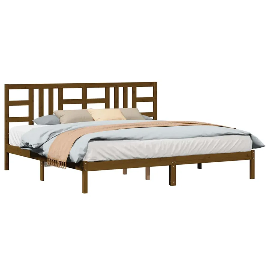 Cadre de lit sans matelas marron miel 200x200 cm bois massif - 3