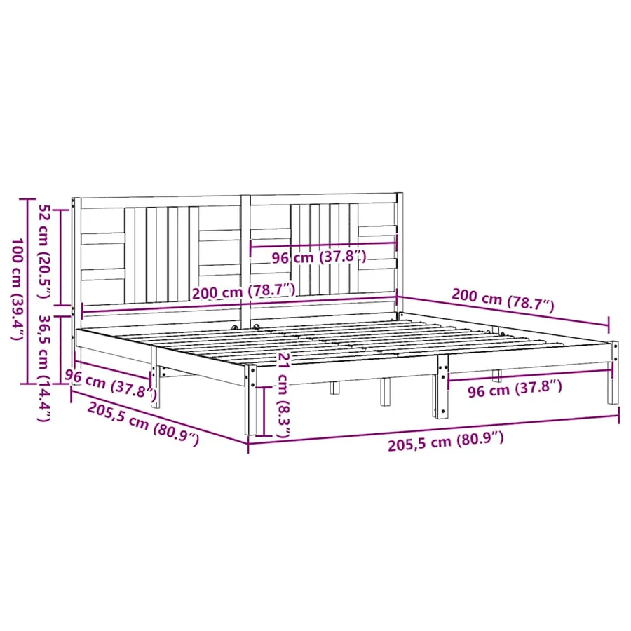 Cadre de lit sans matelas marron miel 200x200 cm bois massif - 9