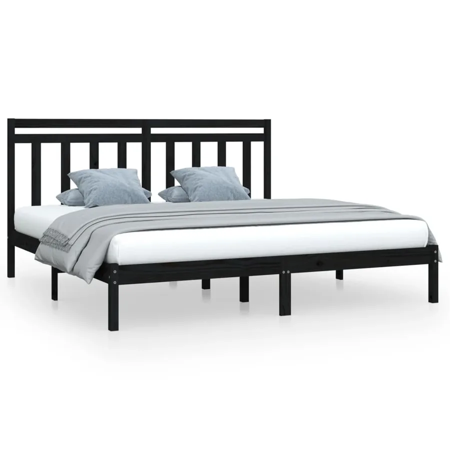 Cadre de lit sans matelas noir 200x200 cm bois massif - 2