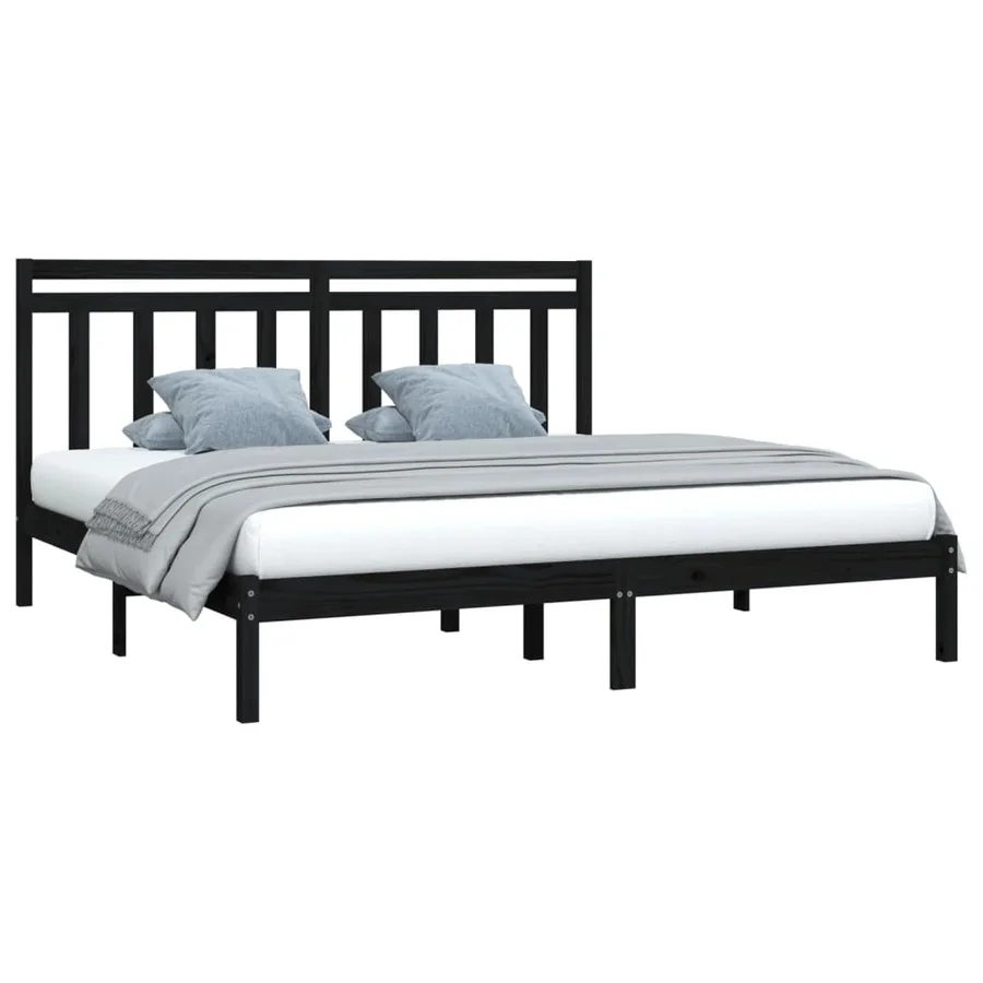 Cadre de lit sans matelas noir 200x200 cm bois massif - 3