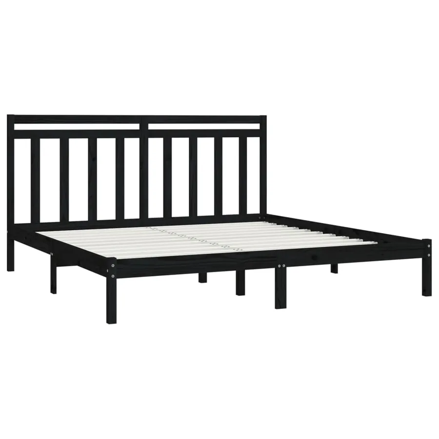 Cadre de lit sans matelas noir 200x200 cm bois massif - 4