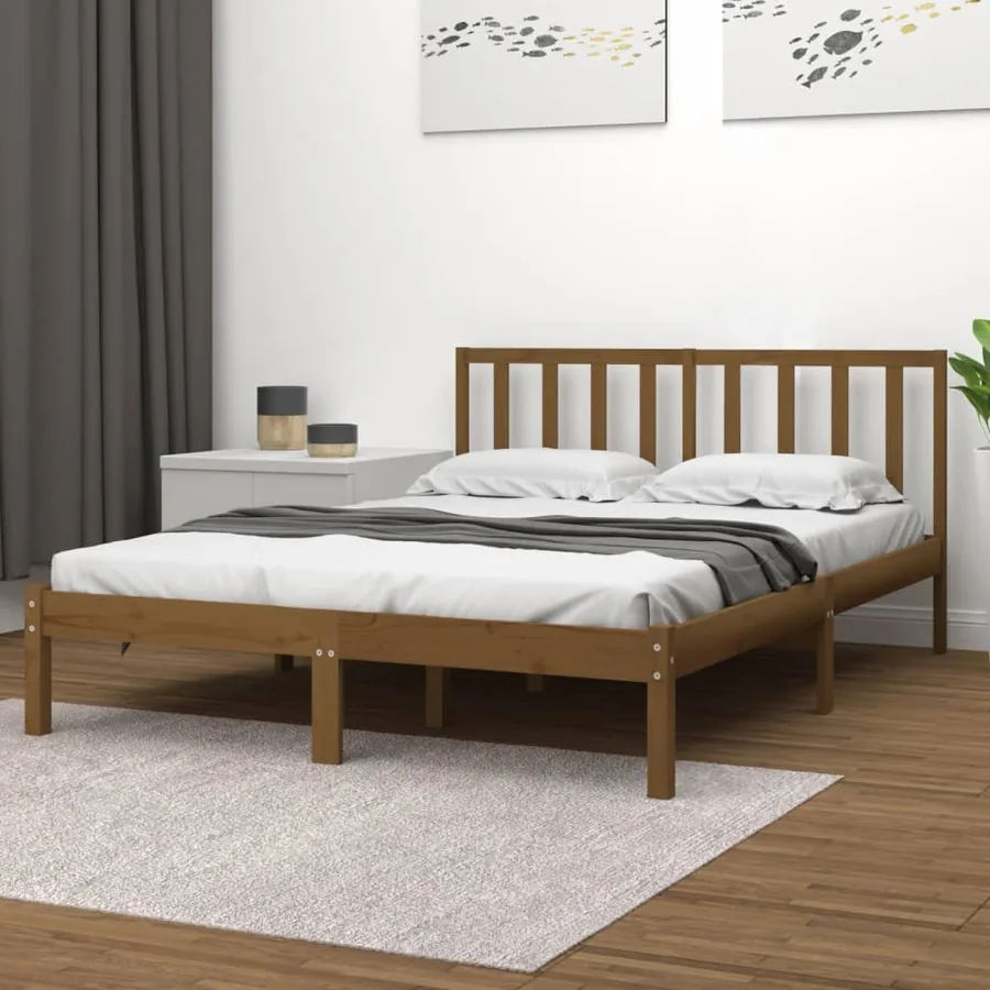 Cadre de lit sans matelas marron miel bois pin massif 200x200cm