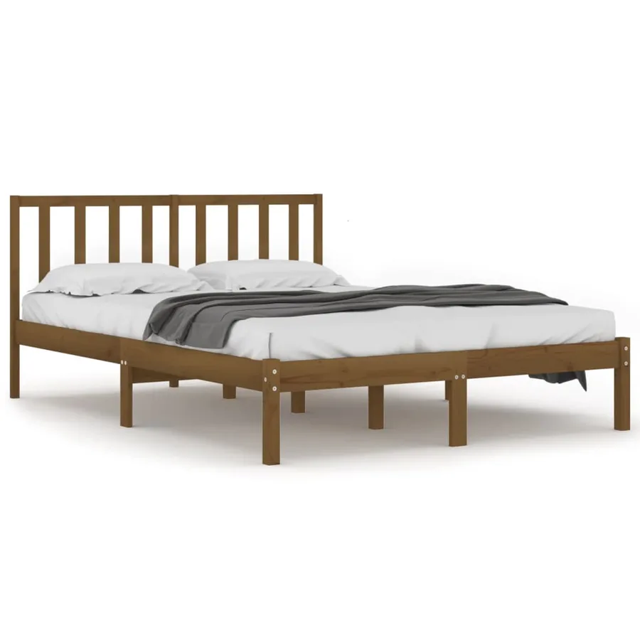 Cadre de lit sans matelas marron miel bois pin massif 200x200cm - 2