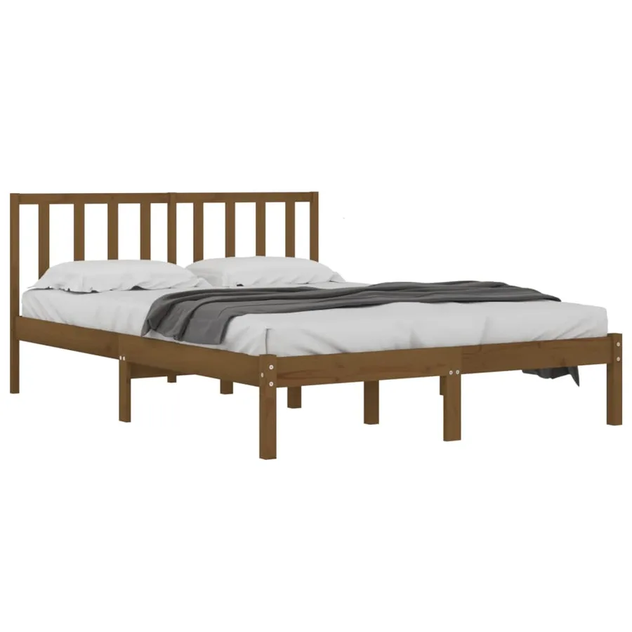 Cadre de lit sans matelas marron miel bois pin massif 200x200cm - 3