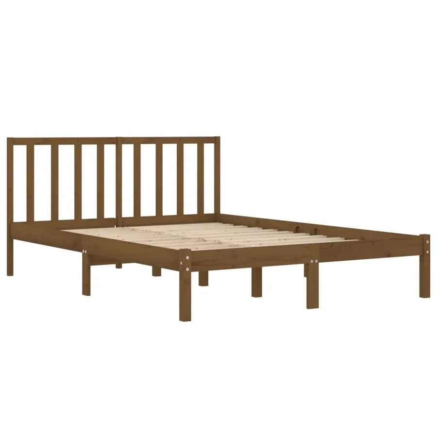 Cadre de lit sans matelas marron miel bois pin massif 200x200cm - 4