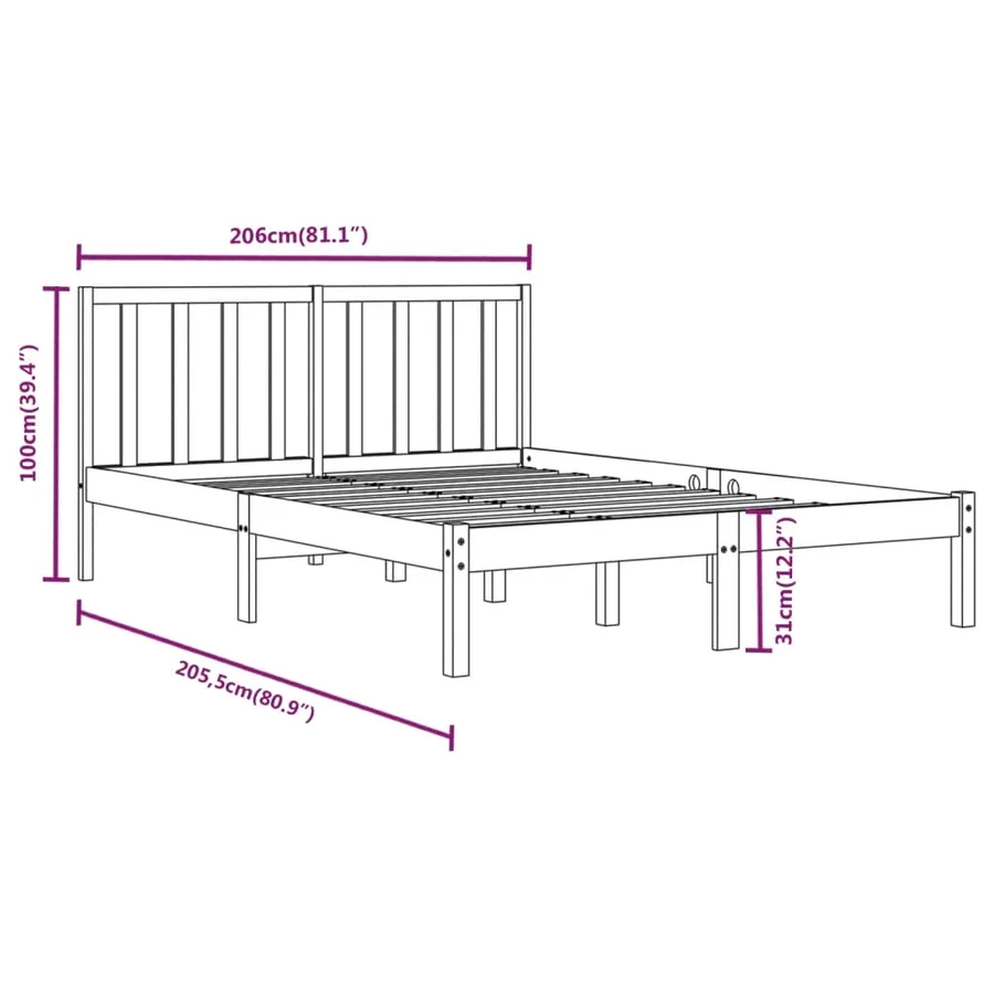 Cadre de lit sans matelas marron miel bois pin massif 200x200cm - 6