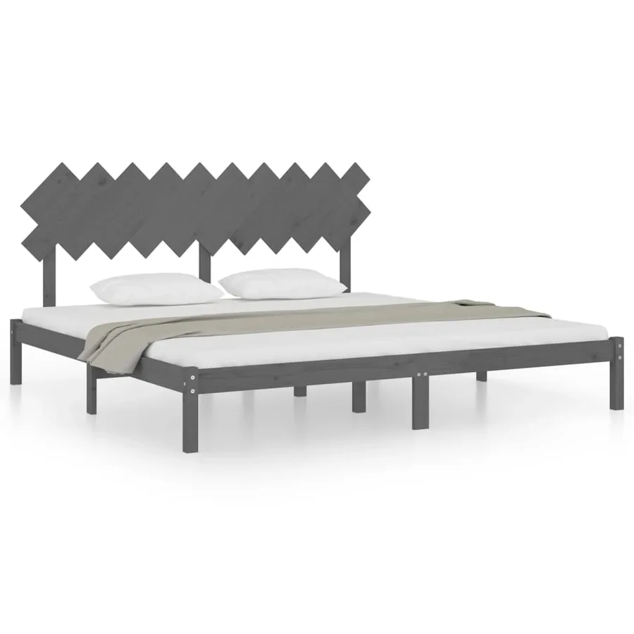 Cadre de lit sans matelas gris 200x200 cm bois massif - 2