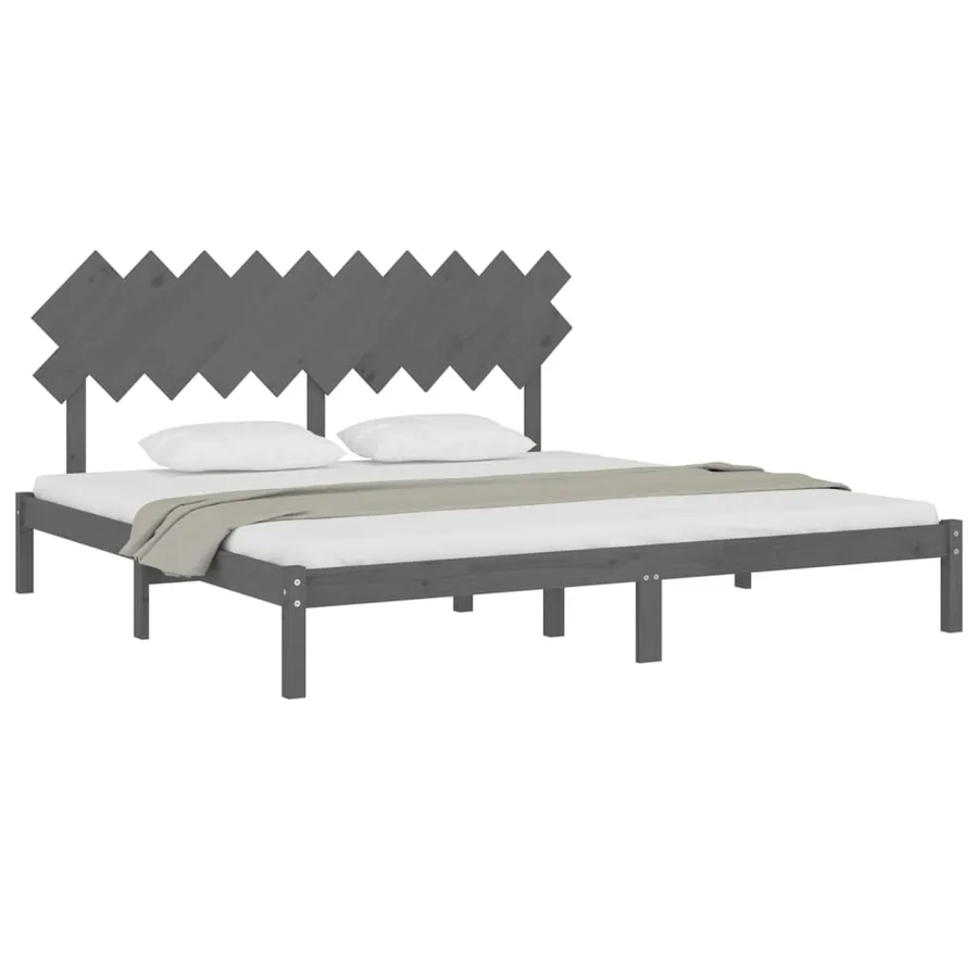 Cadre de lit sans matelas gris 200x200 cm bois massif - 3