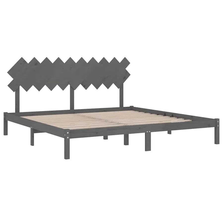 Cadre de lit sans matelas gris 200x200 cm bois massif - 4