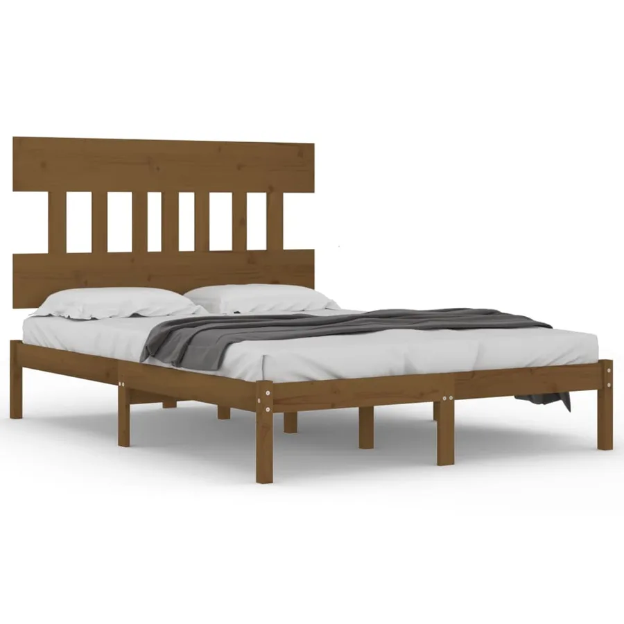 Cadre de lit sans matelas marron miel 200x200 cm bois massif - 2