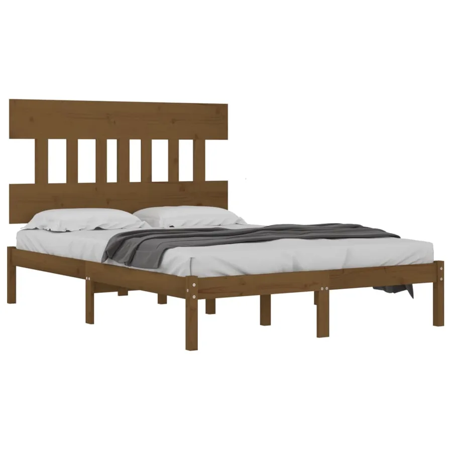 Cadre de lit sans matelas marron miel 200x200 cm bois massif - 3