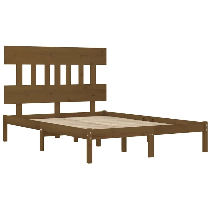 Cadre de lit sans matelas marron miel 200x200 cm bois massif - 4