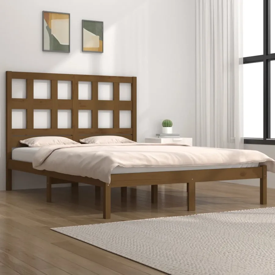 Cadre de lit sans matelas marron miel 200x200cm bois pin massif