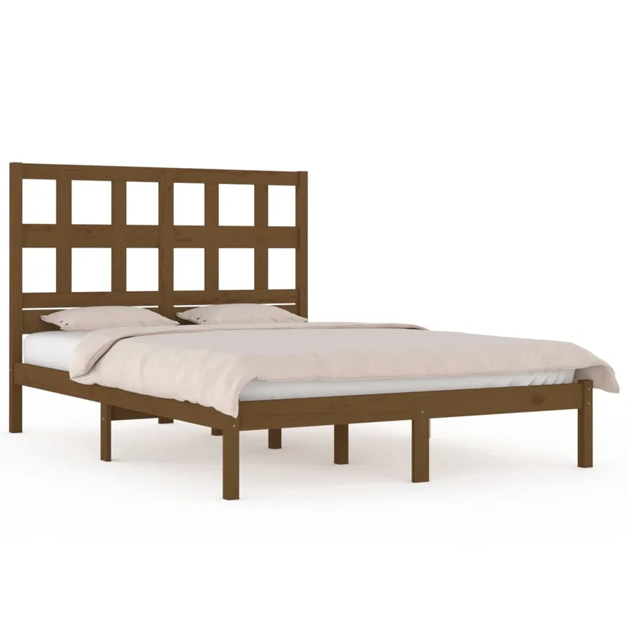 Cadre de lit sans matelas marron miel 200x200cm bois pin massif - 2