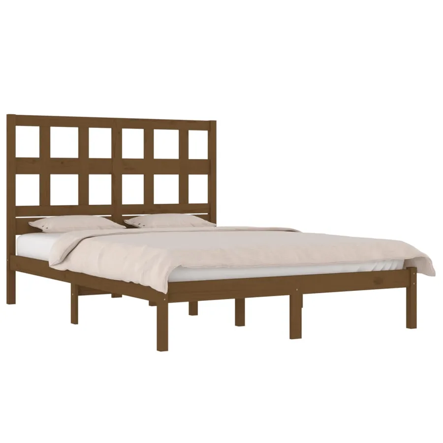 Cadre de lit sans matelas marron miel 200x200cm bois pin massif - 3