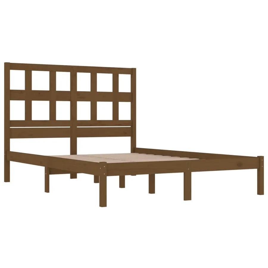 Cadre de lit sans matelas marron miel 200x200cm bois pin massif - 4