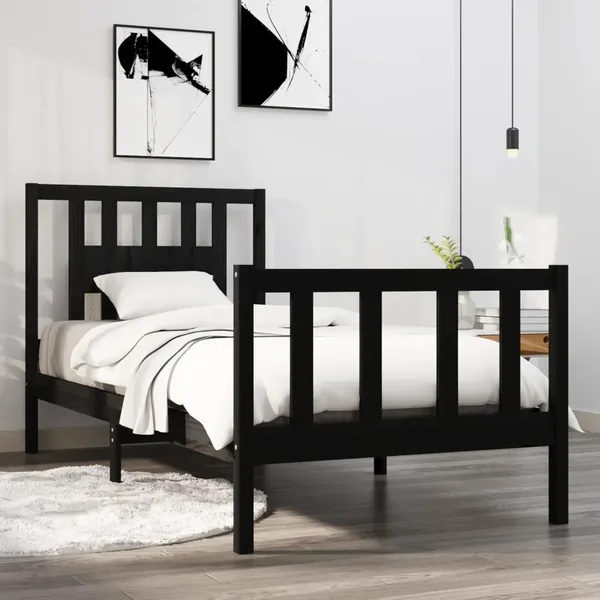 Cadre de lit sans matelas noir bois massif