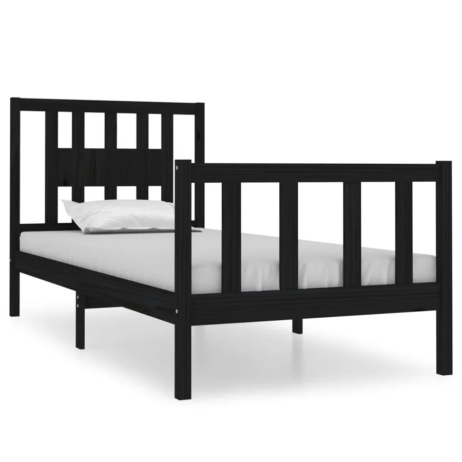 Cadre de lit sans matelas noir bois massif - 2