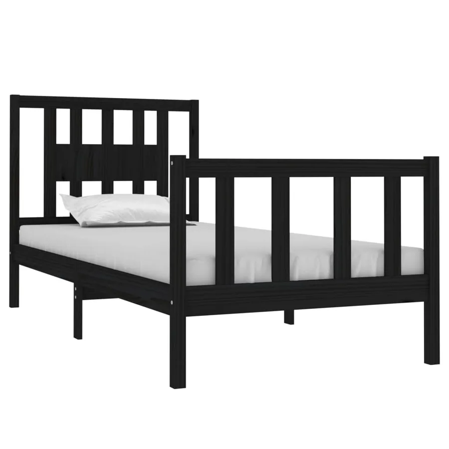 Cadre de lit sans matelas noir bois massif - 3