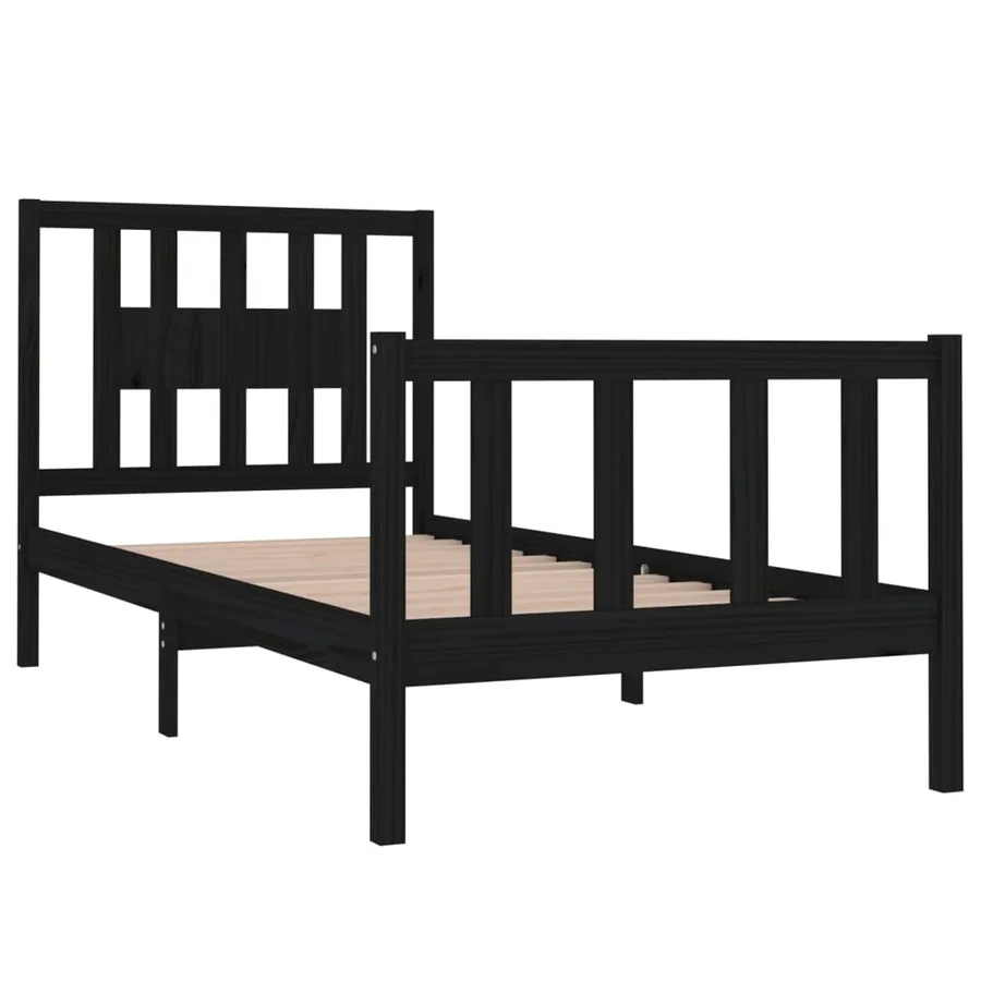 Cadre de lit sans matelas noir bois massif - 4